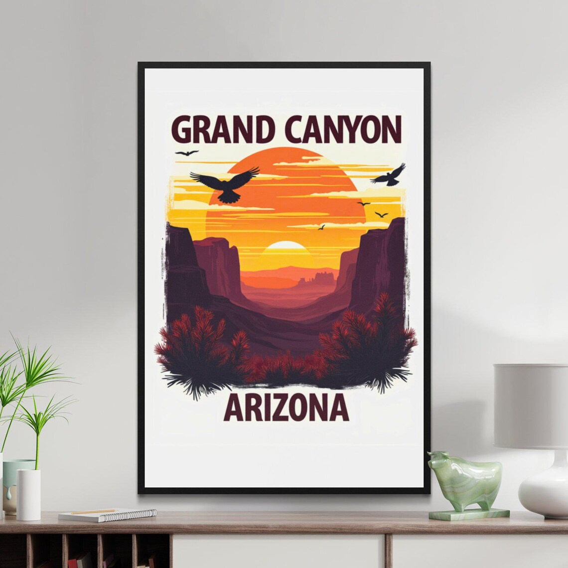 Grand Canyon Arizona Sunset Desert Cliffs Soaring Eagles Poster