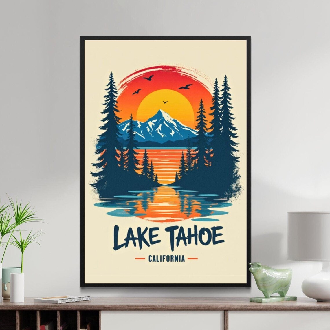 Lake Tahoe California Mountain Lake Reflection Pines Sunset Poster