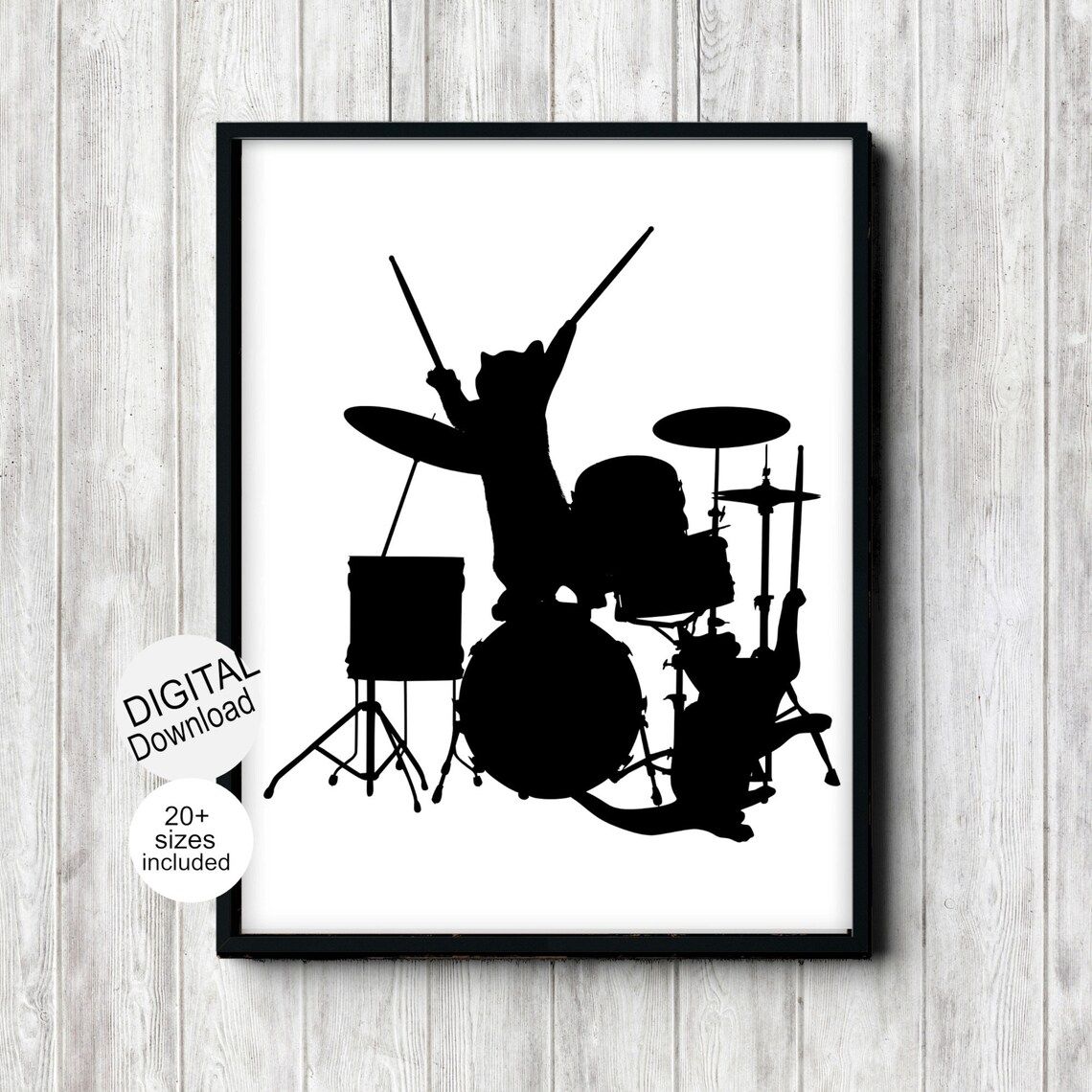 Two Cats Playing Drums Music Studio Cat Art Print