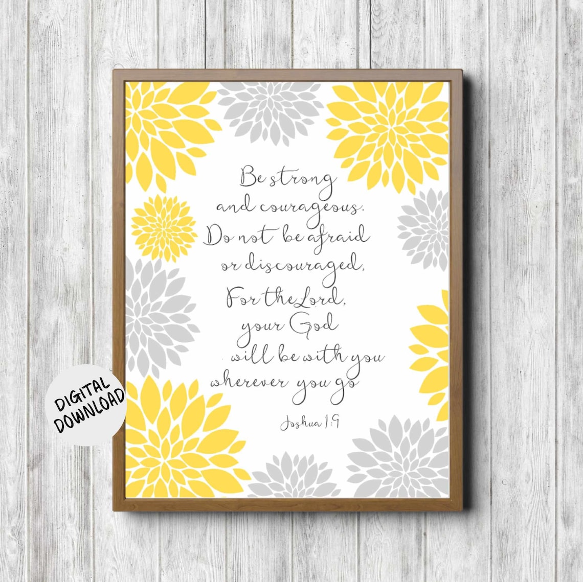 Joshua 1:9 Scripture Girl Nursery Floral Art Print