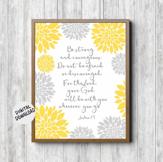 Joshua 1:9 Scripture Girl Nursery Floral Art Print