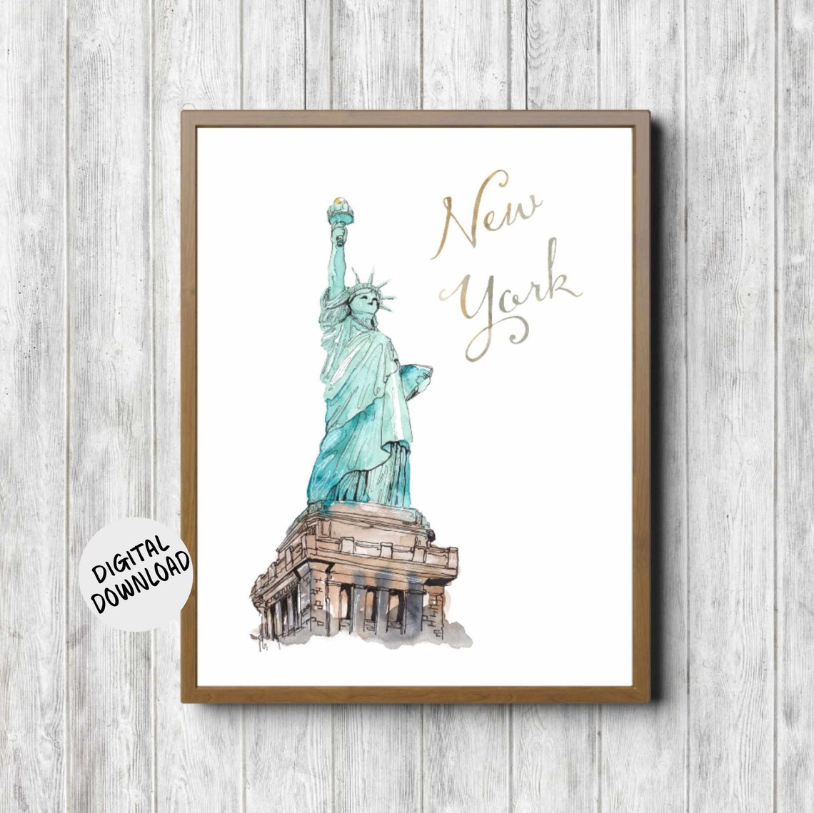 New York Statue of Liberty Watercolor Landmark Travel Art Print