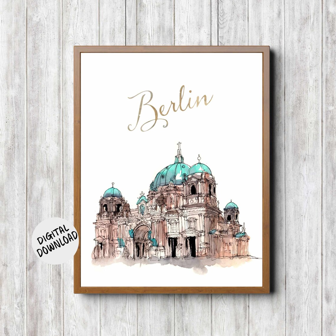 Berlin Cathedral Watercolor Travel Landmark City Decor Art Print