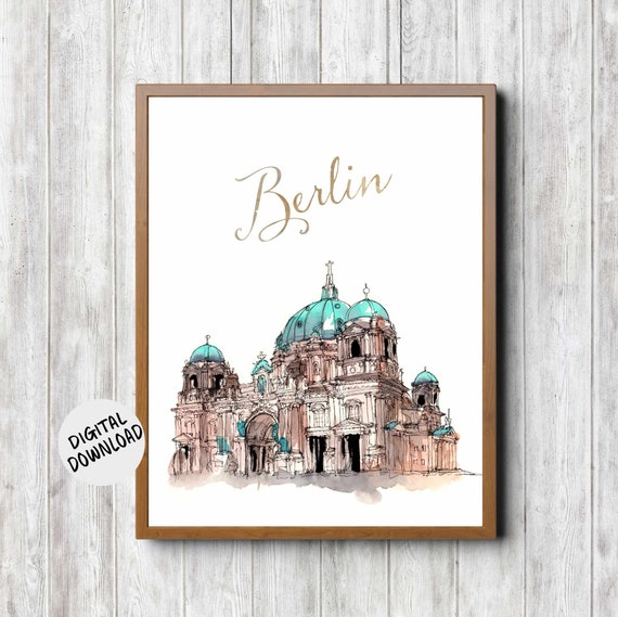 Berlin Cathedral Wall Art Travel Theme Watercolor Monument Famous Landmark Print Office Wall Decor 16 X 20 11 X 14