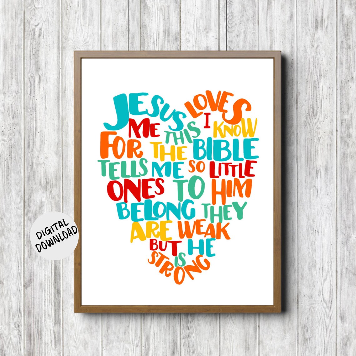 Jesus Loves Me Colorful Heart Word Collage Kids Nursery Faith Print