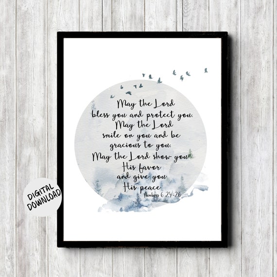 Numbers 6 24 26 Scripture Wall Art Ethereal Watercolor Print Gender Neutral Nursery Teen Room Bible Verse Decor