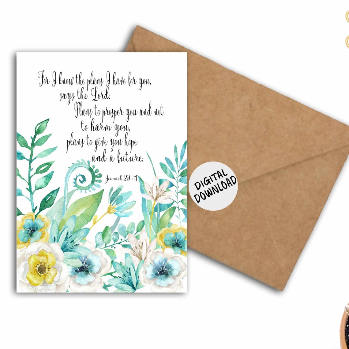For I Know The Plans Jeremiah 29 11 Floral Scripture Card Print