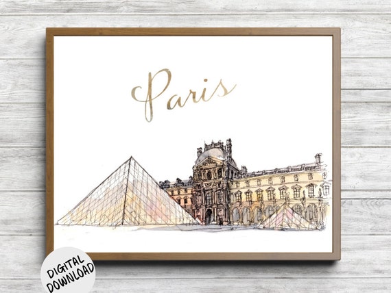 Louvre Museum Paris France Wall Art Historic Monument Poster Watercolor Landmark Nursery Office Print French Art Gift