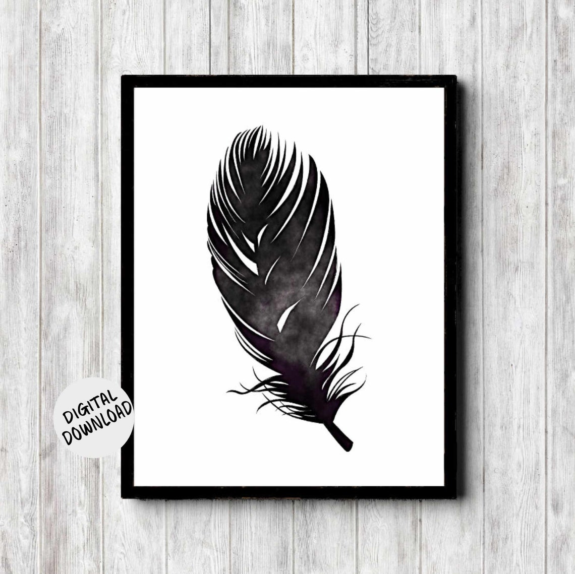 Black Watercolor Feather Monochrome Minimalist Office Poster