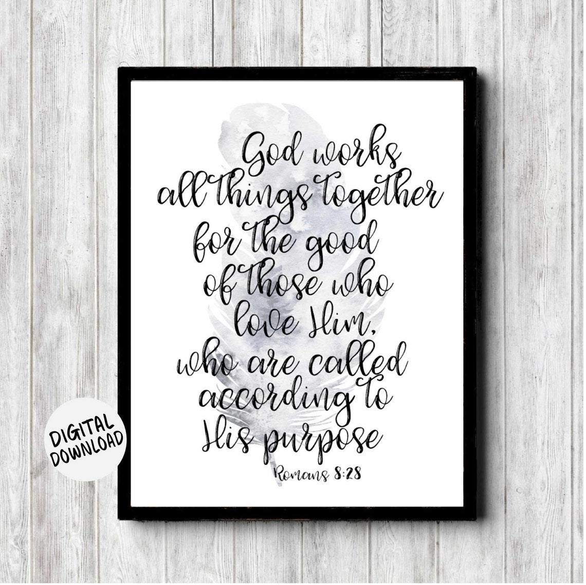 Romans 8 28 Scripture Wall Art Ethereal Feather Forest Bible Verse Print Christian Nursery Kids Room Office Poster