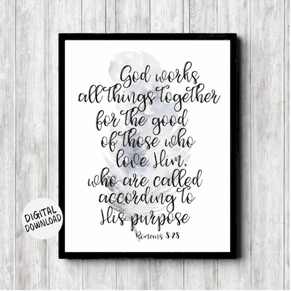 Romans 8 28 Feather Watercolor Scripture Bible Verse Art Poster