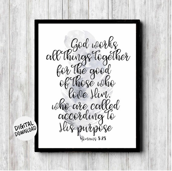 Romans 8 28 Scripture Wall Art Ethereal Feather Forest Bible Verse Print Christian Nursery Kids Room Office Poster