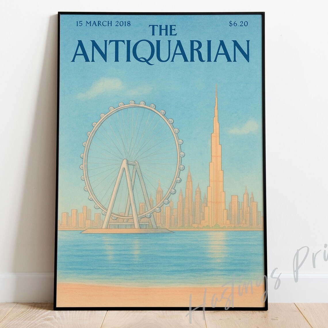 The Antiquarian Dubai Waterfront Burj Khalifa Vintage Cover Poster