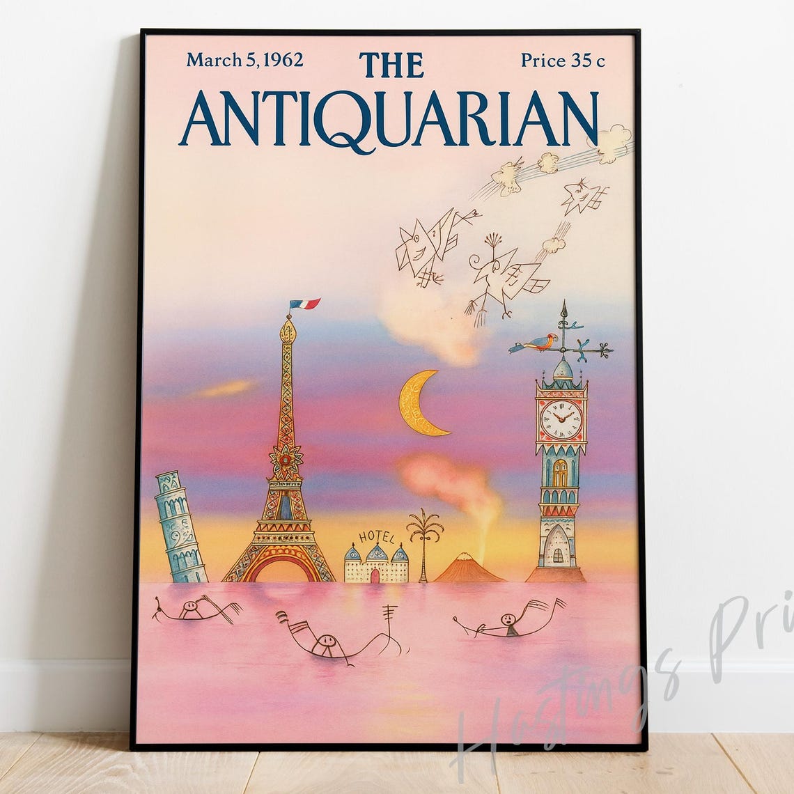 The Antiquarian European Landmarks Eiffel Pisa Big Ben Cover Poster