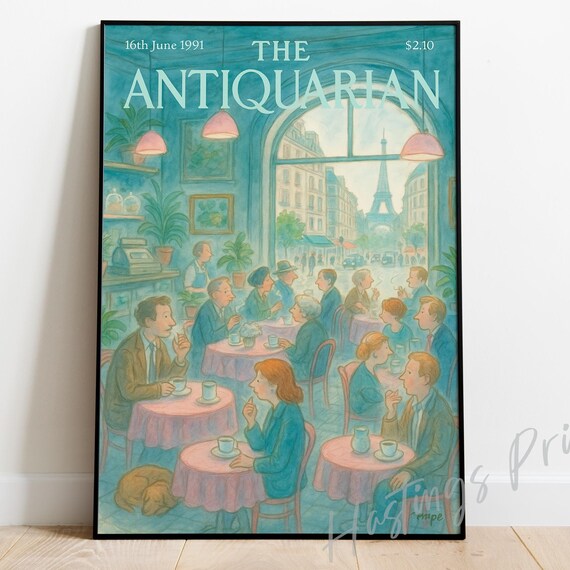 The Antiquarian Parisian Cafe Interior Crowded Bistro Magazine Cover Poster