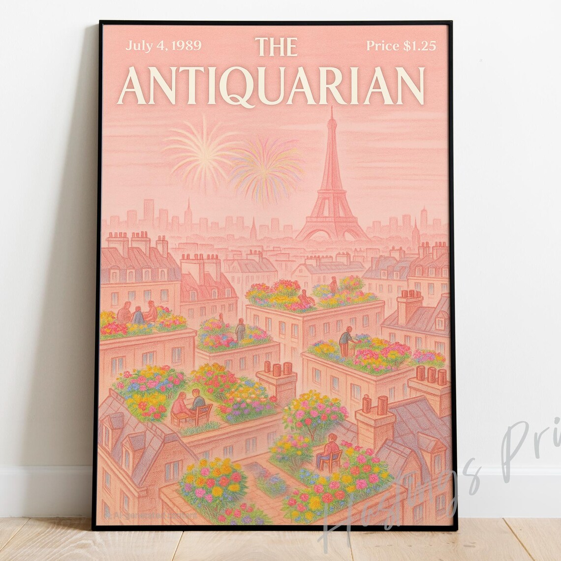 The Antiquarian 1989 Paris Rooftop Gardens Fireworks Magazine Cover Poster
