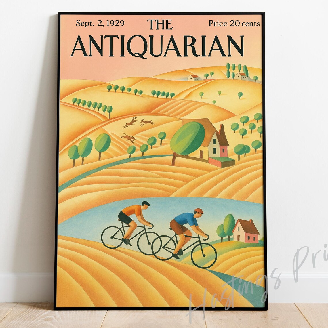 The Antiquarian Cyclists Golden Farmland Hills Countryside Magazine Cover Poster