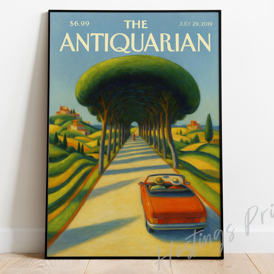 The Antiquarian Vintage Cover Tuscan Cypress Road Red Convertible Print