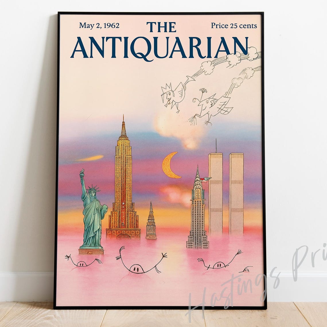 The Antiquarian NYC Skyline Sunset Vintage Magazine Cover Poster