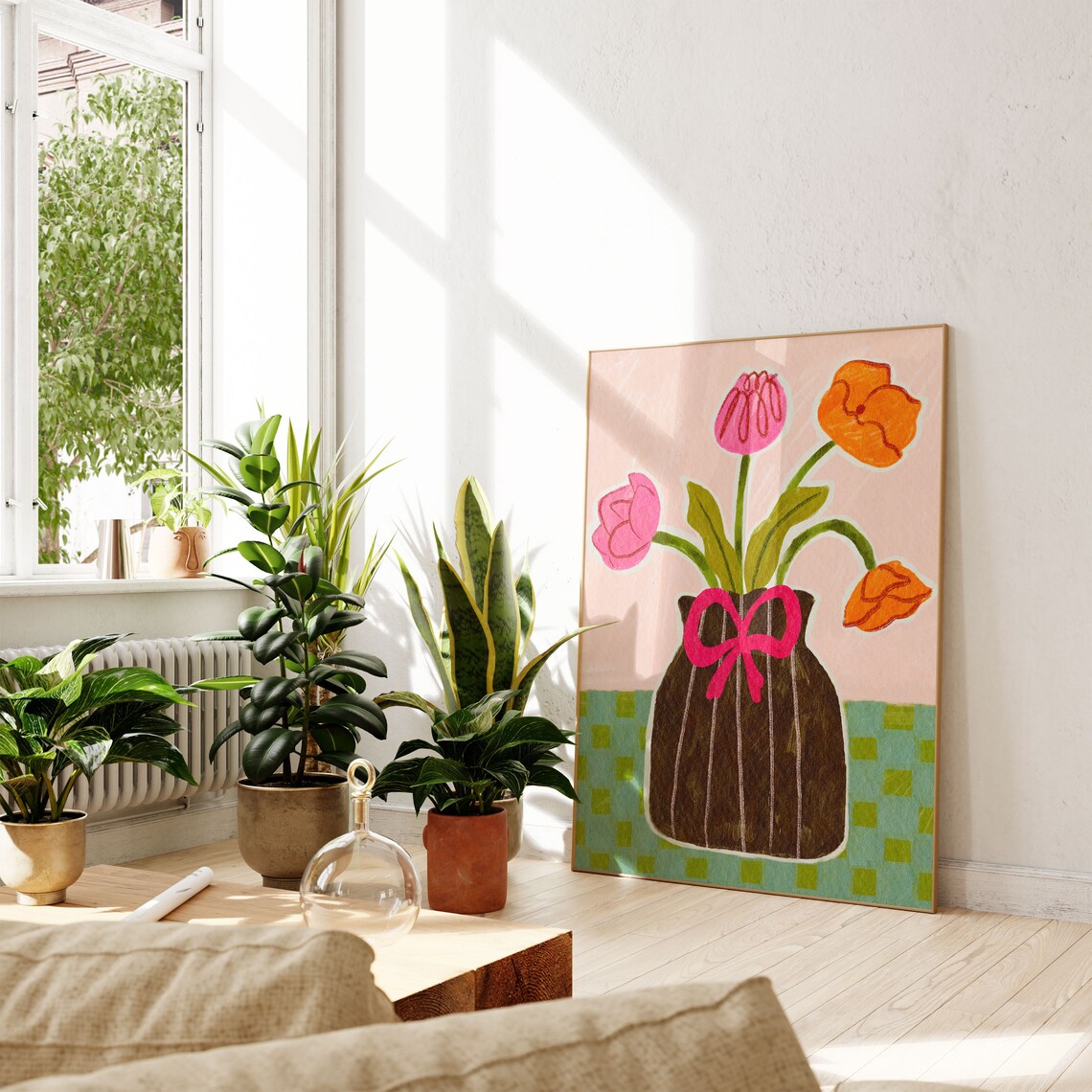 Colorful Flower Vase Gouache Painting Abstract Floral Wall Art