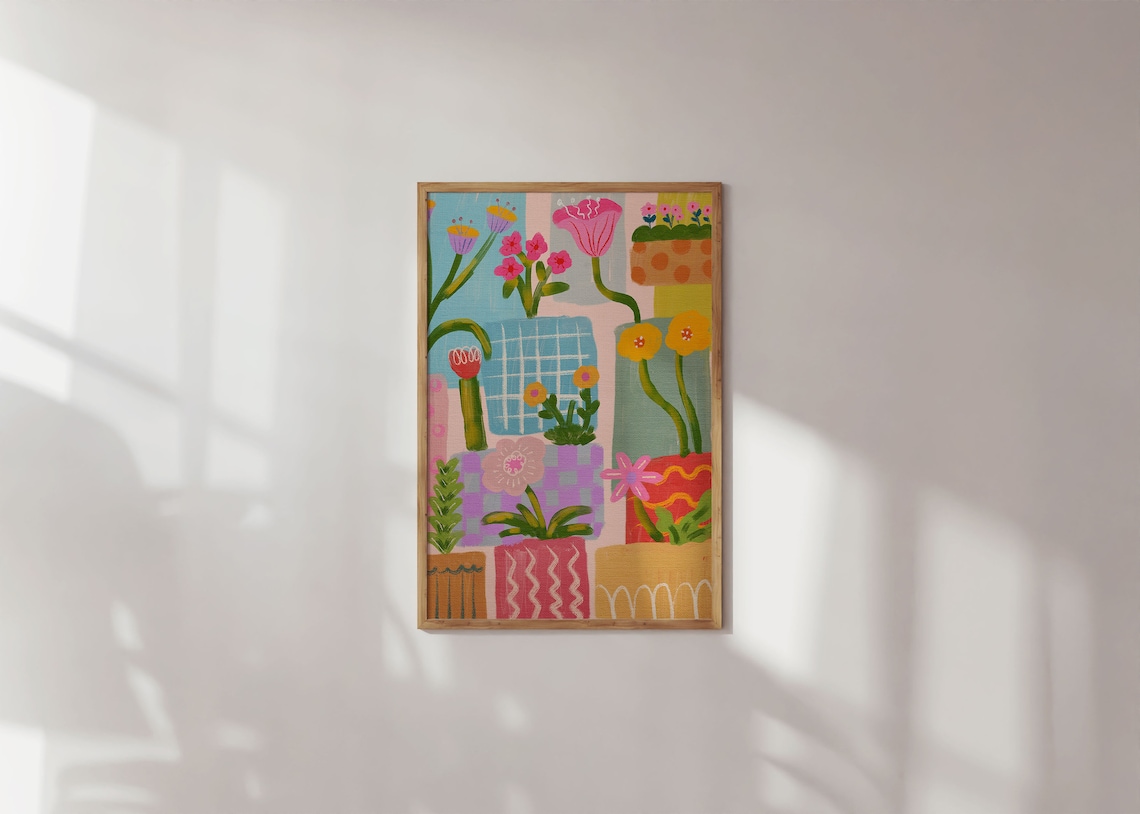 Colorful Floral Abstract Art Print, Geometric Decor