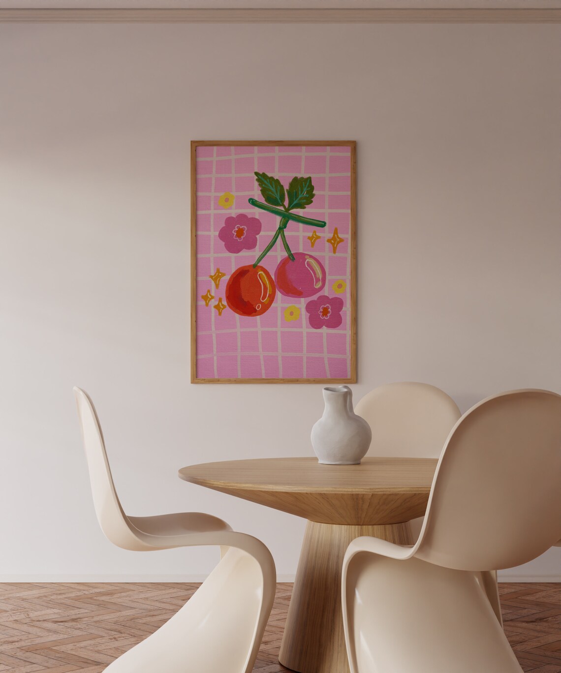 Pink Cherry Acrylic Wall Art Abstract Fruit Print