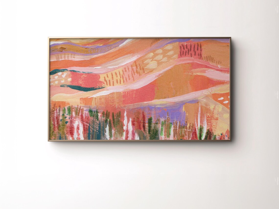 Abstract Mountain Landscape Acrylic Poster in Colorful Warm Tones