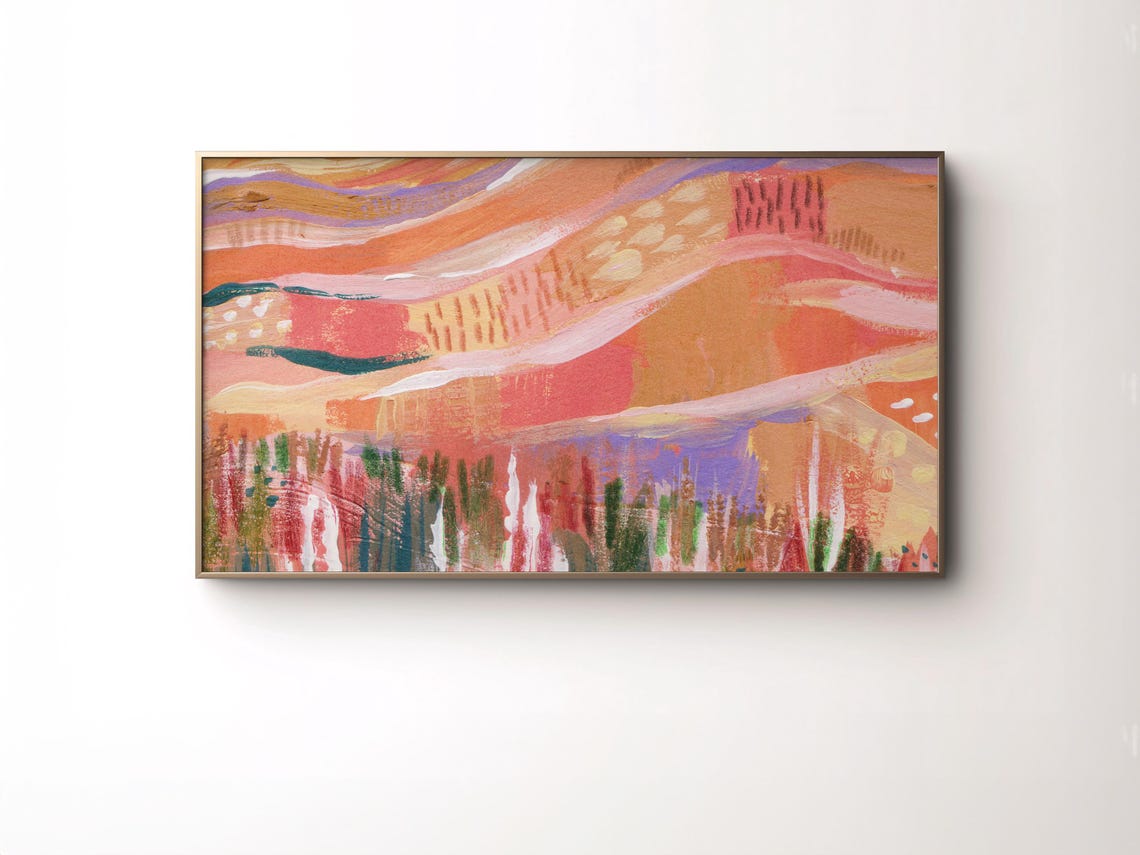 Abstract Mountain Painting Tv Art Colorful Acrylic Scenery