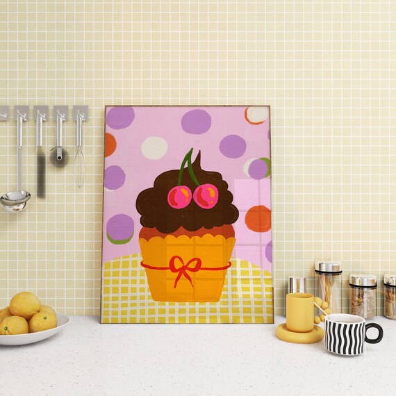 Cherry Muffin Kitchen Dessert Art Print