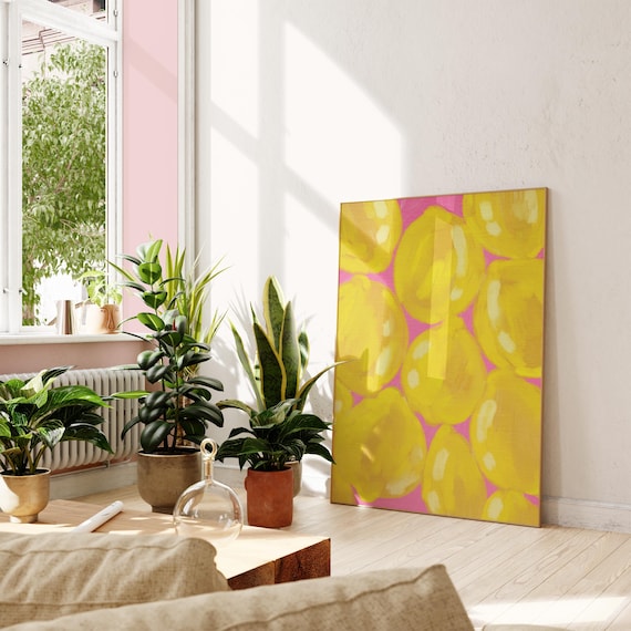 Eclectic Lemon Painting, Colorful Kitchen Art Print