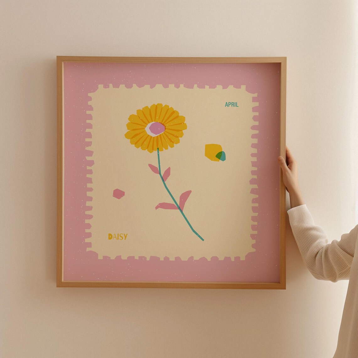 April Daisy Birth Month Flower Retro Pink Floral Birthday Poster