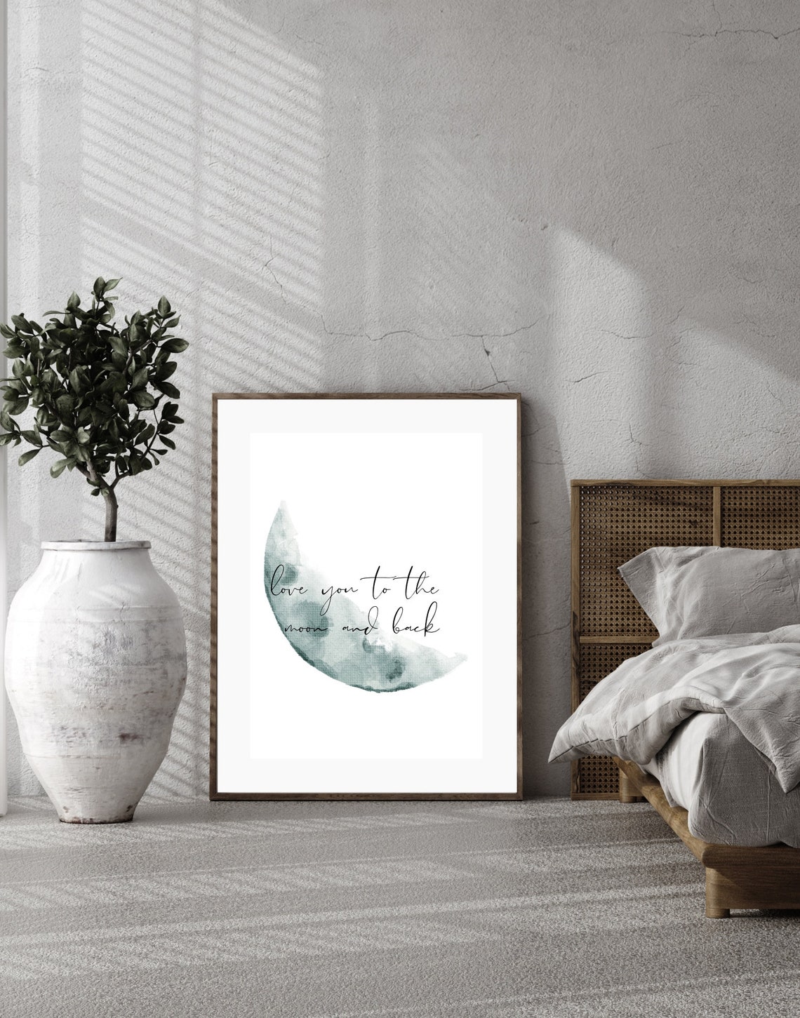 Love You To The Moon And Back Teal Crescent Watercolor Poster