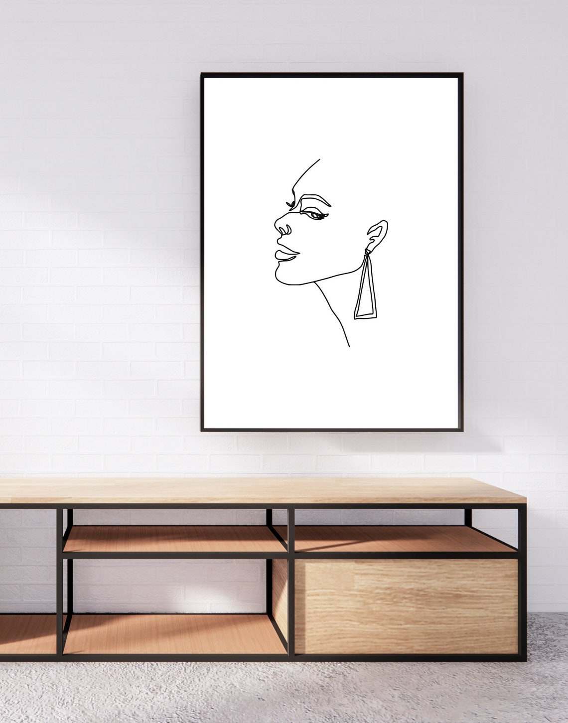 Minimalist Woman Profile Line Drawing Geometric Earring Poster - Image 3