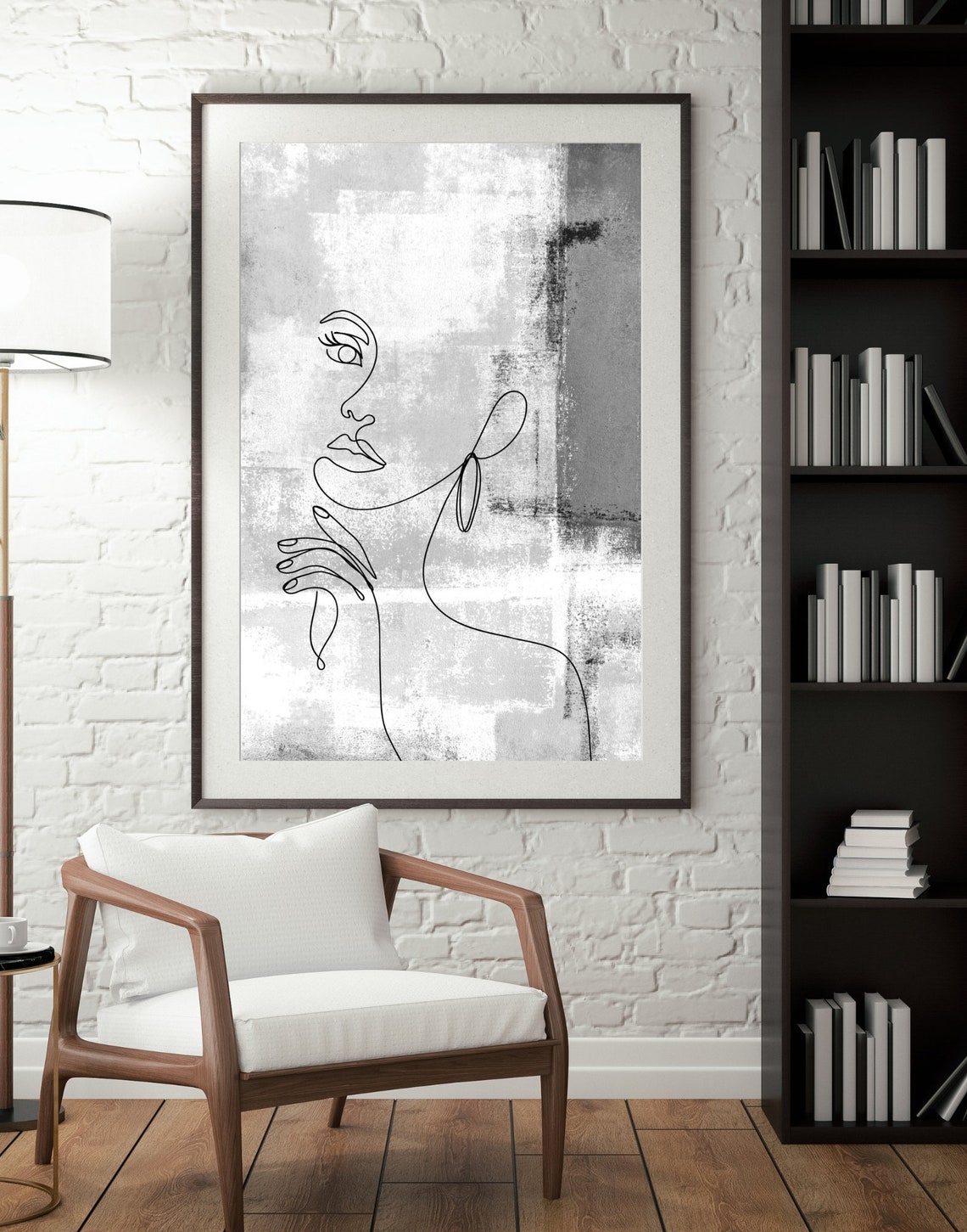 Elegant Woman Profile Line Art Grey Abstract Minimalist Poster - Image 3