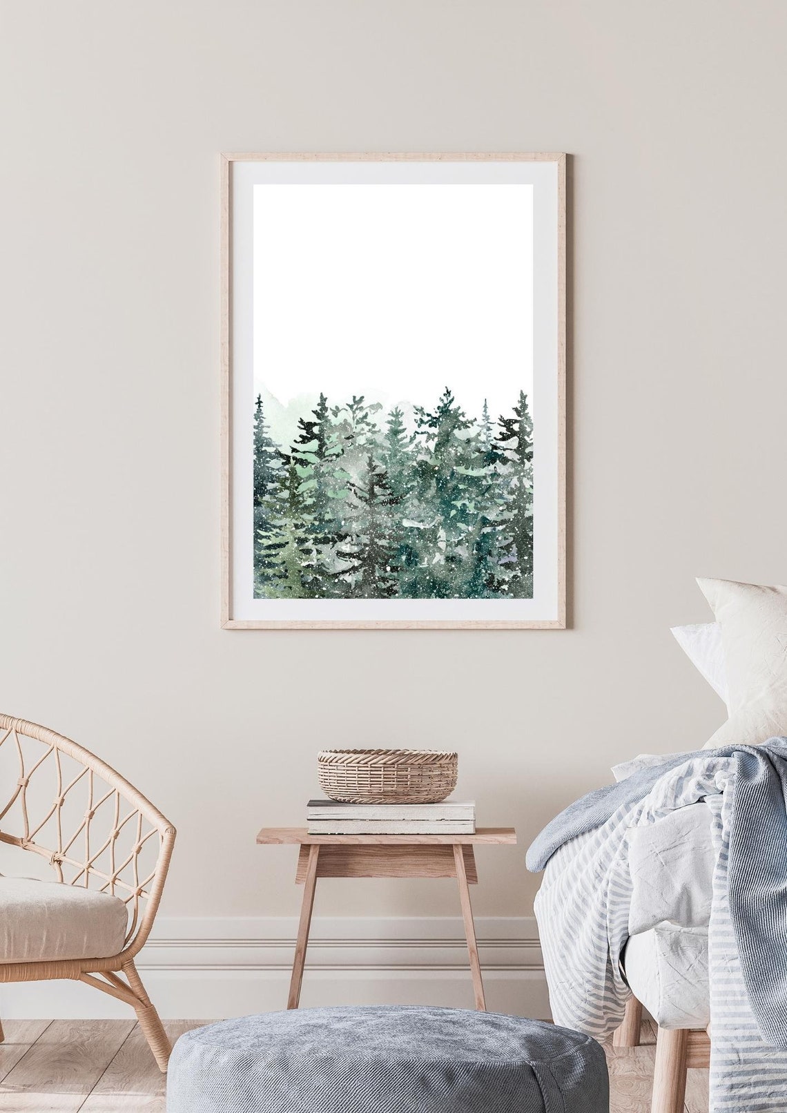 Snowy Pine Treeline Watercolor Teal Green Winter Forest Poster - Image 4