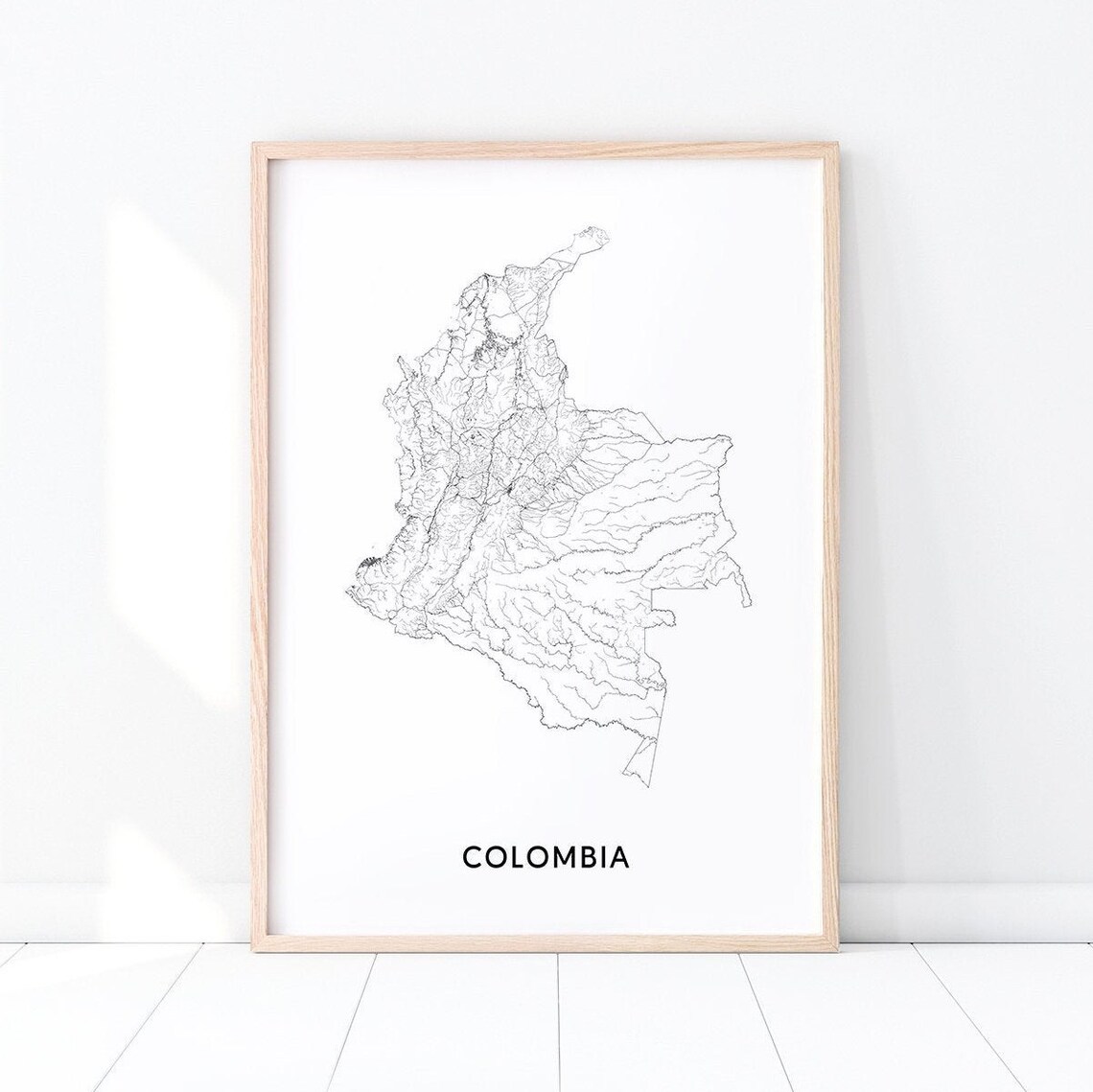 Colombia Map Art Print, Black White Modern Decor