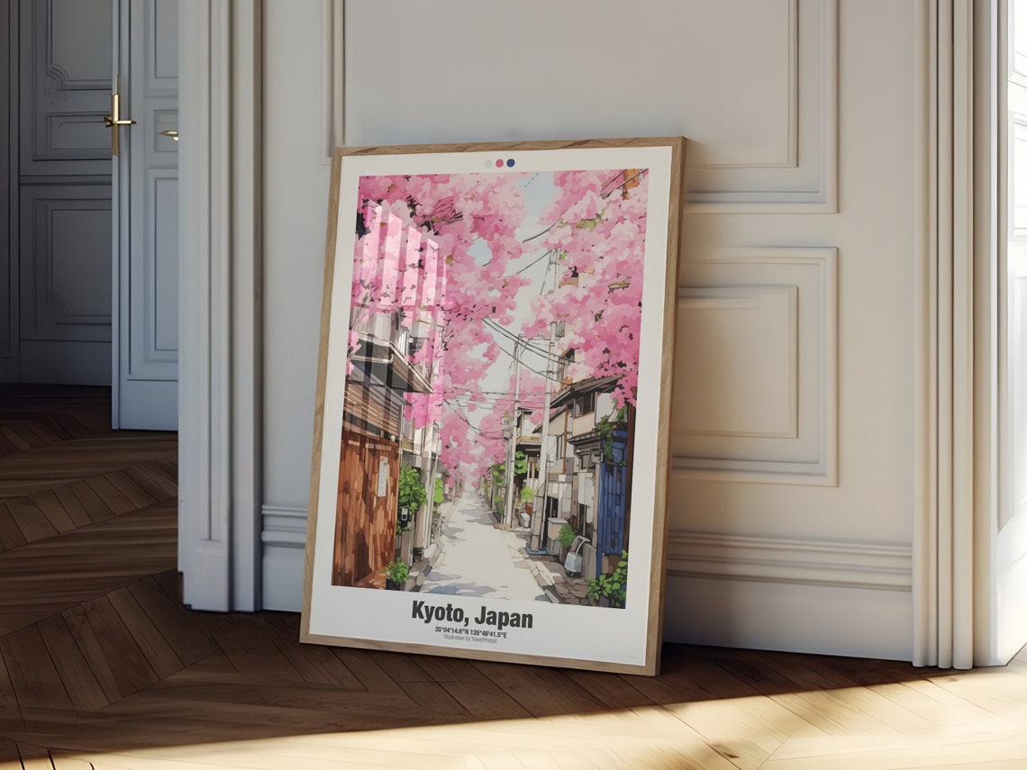 Kyoto Travel Poster Traditional Japan Travel Poster Japan City Illustration Wall Art Kyoto Alley Wall Decor - Image 2