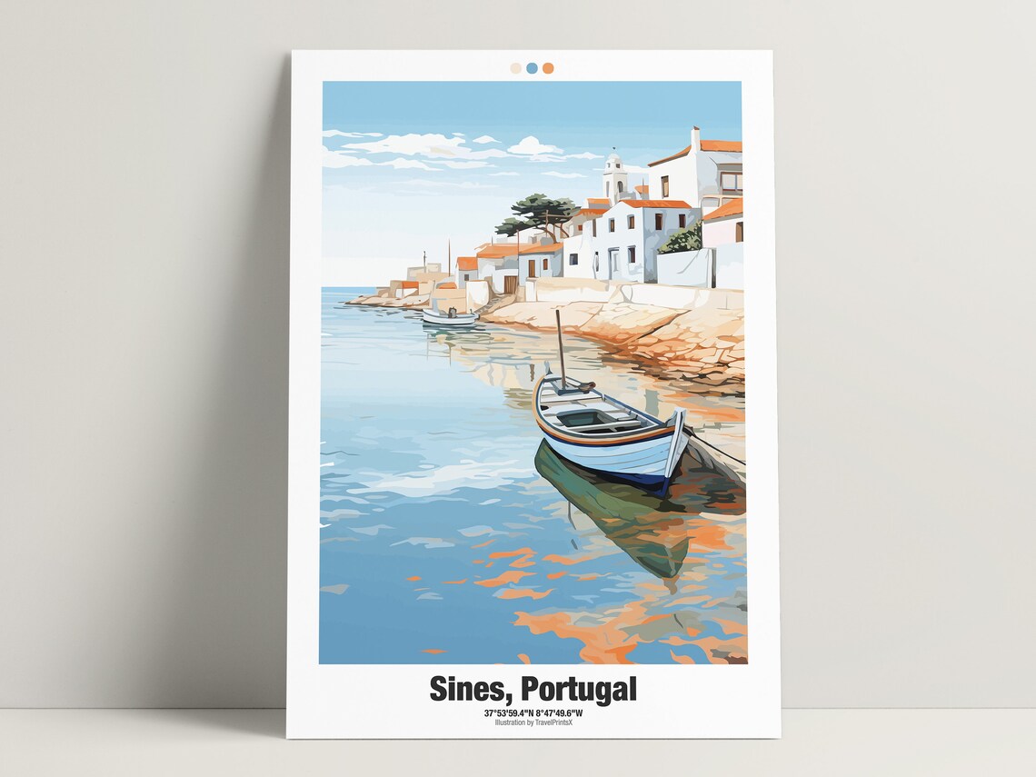 Sines Portugal Charming Fishing Village Harbor Boat Travel Poster - Image 3