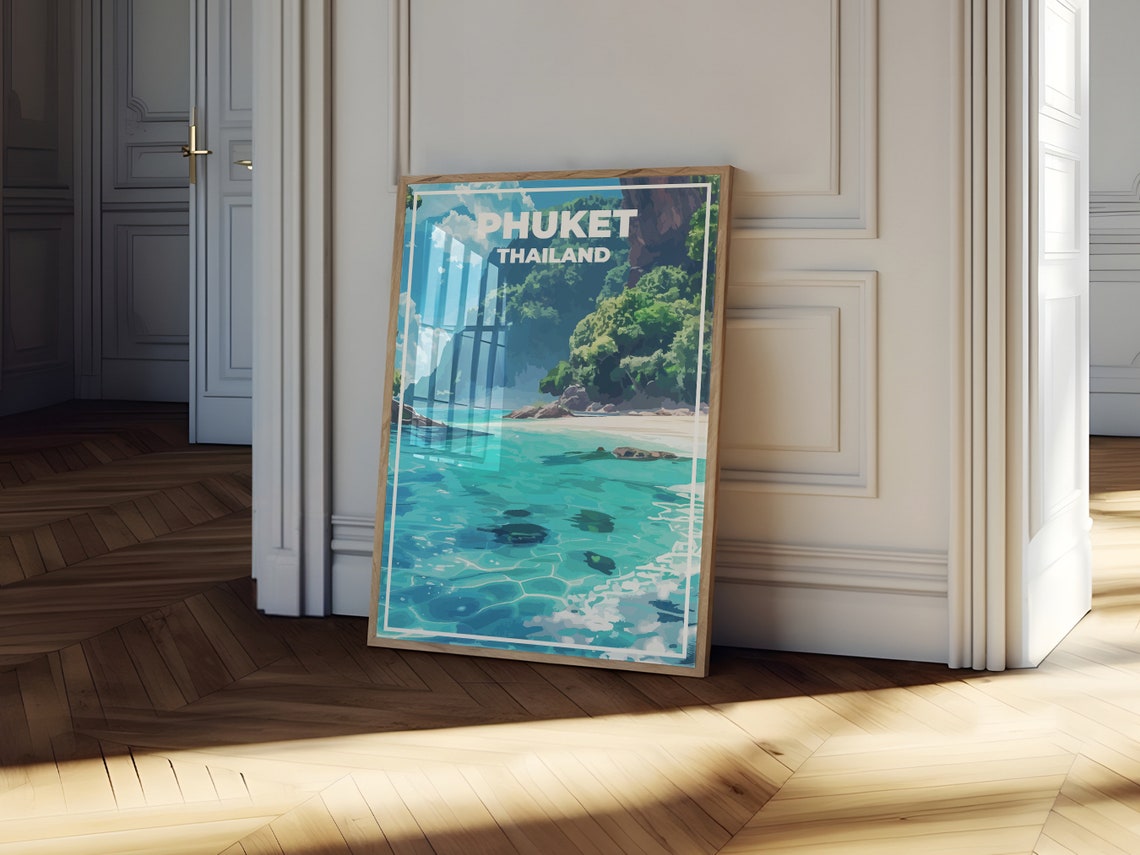 Phuket Thailand Turquoise Water Jungle Cliff Beach Travel Poster - Image 2