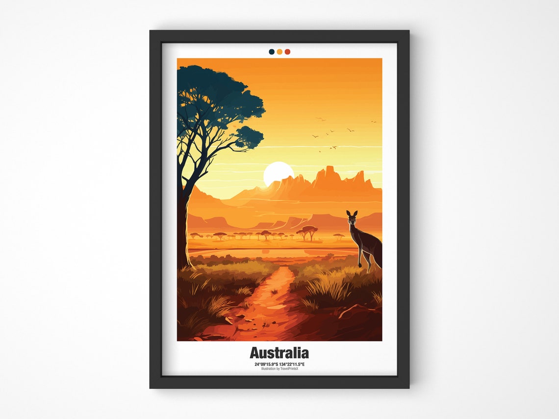 Vast Australia Outback Sunset Kangaroo Red Desert Landscape Poster