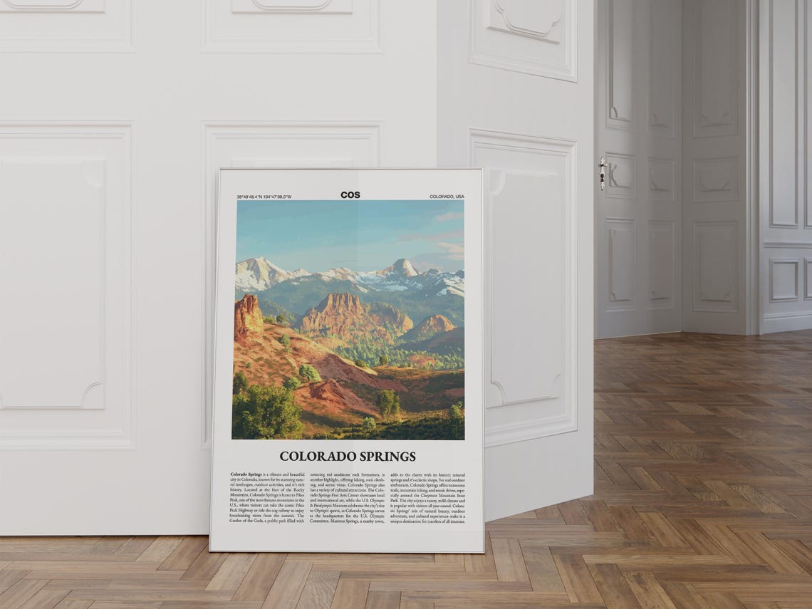 Colorado Springs Poster City Guide Red Rocks Snowy Peaks Artwork - Image 2