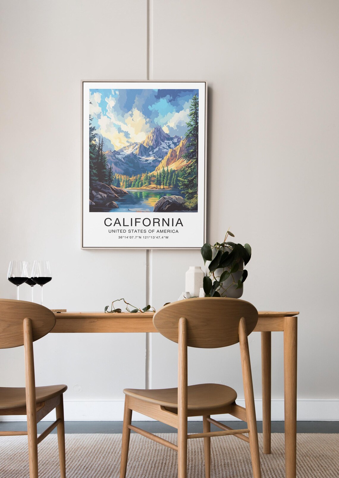 California USA Travel Poster Alpine Lake Snowy Peak Illustration Art - Image 2