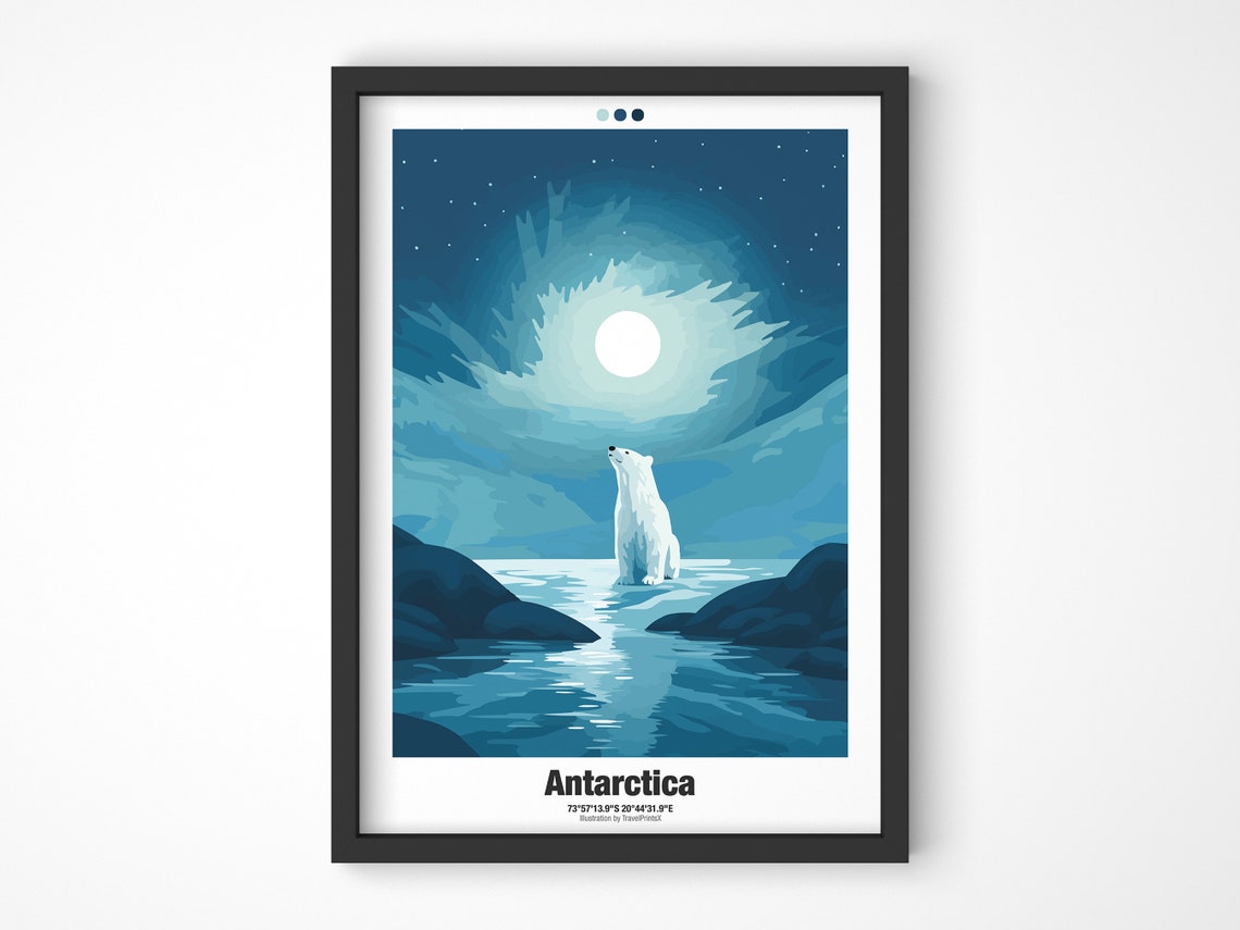 Antarctica Polar Bear Moonlight Starry Arctic Night Travel Poster