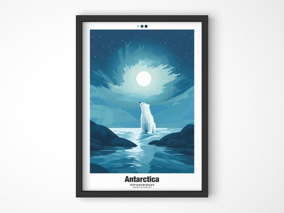 Antarctica Travel Poster South Pole Travel Art Polar Bear Illustration Wall Art
