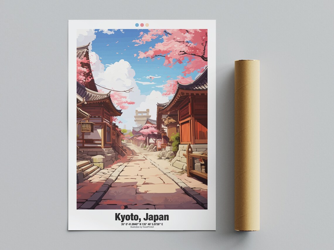 Japan Travel Poster Kyoto Travel Poster Japan City Illustration Wall Art Kyoto Wall Decor
