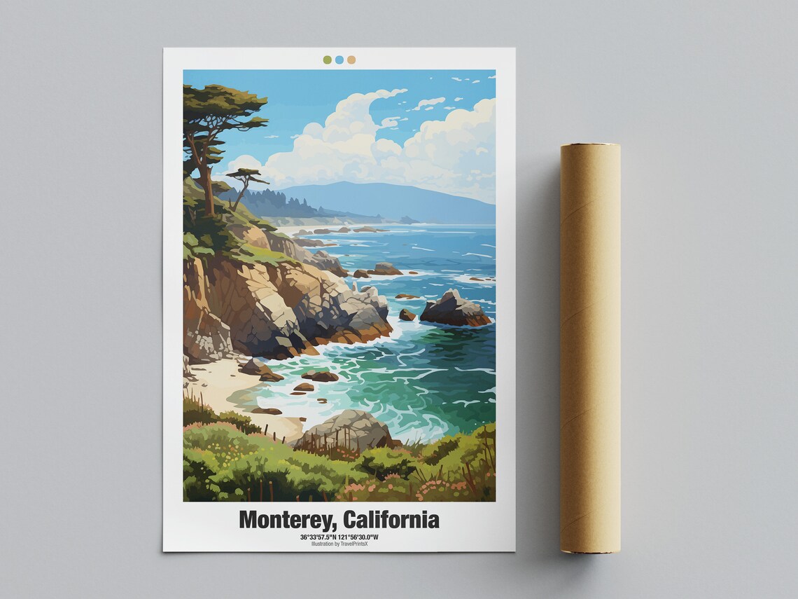 Monterey California Rocky Cliff Coast Cypress Tree Ocean Travel Poster - Image 4