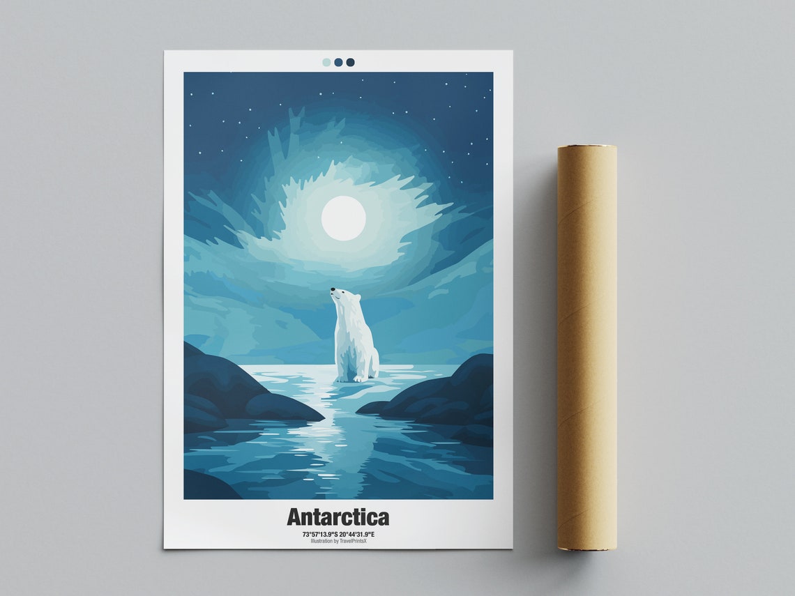 Antarctica Polar Bear Moonlight Starry Arctic Night Travel Poster - Image 4