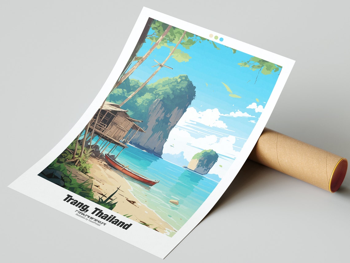 Trang Thailand Secluded Beach Karsts Stilt Hut Longtail Boat Poster - Image 2