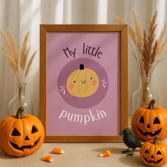 Halloween Nursery Print Dusty Pink Pumpkin Wall Art