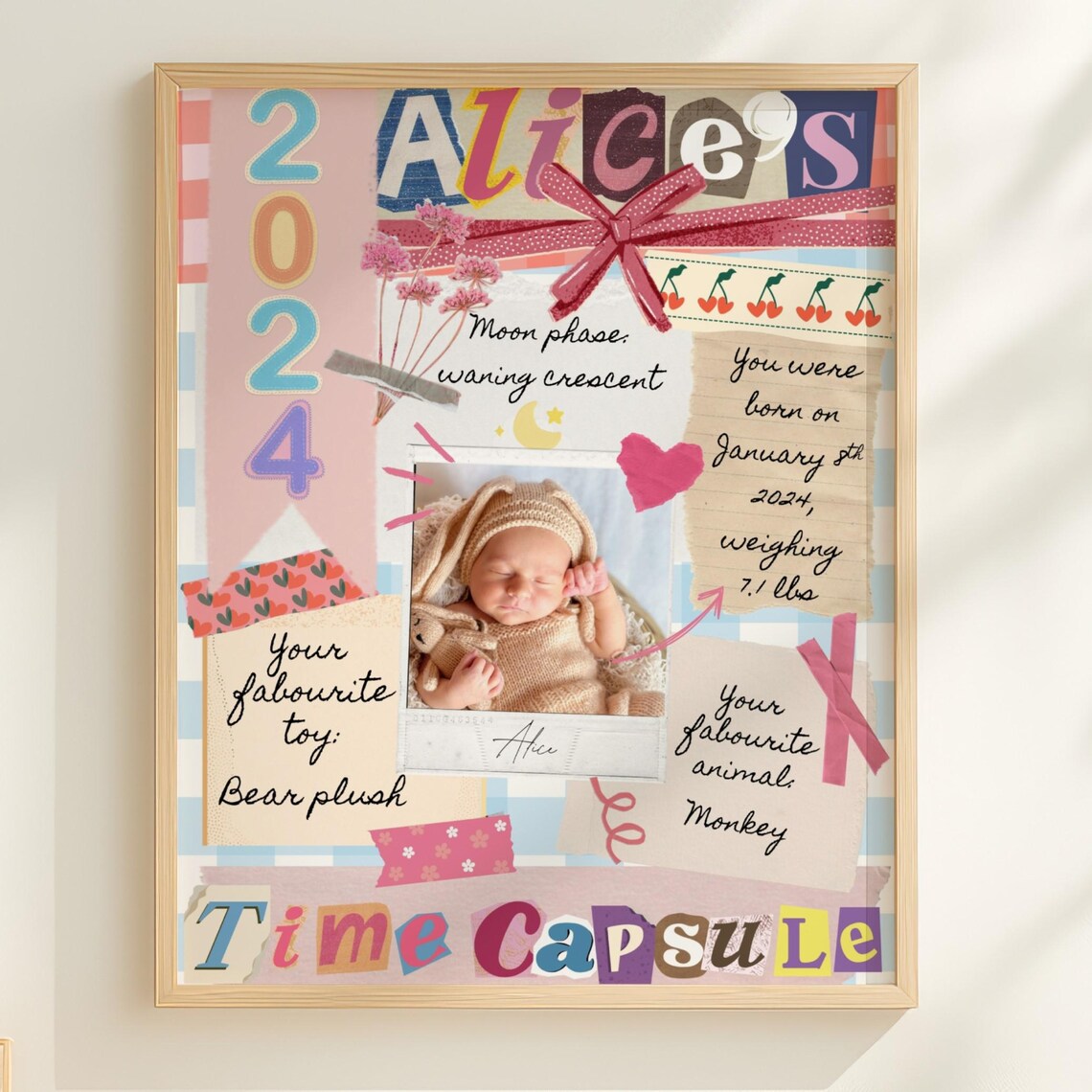 Personalized Baby Time Capsule Wall Art Retro Nursery Keepsake